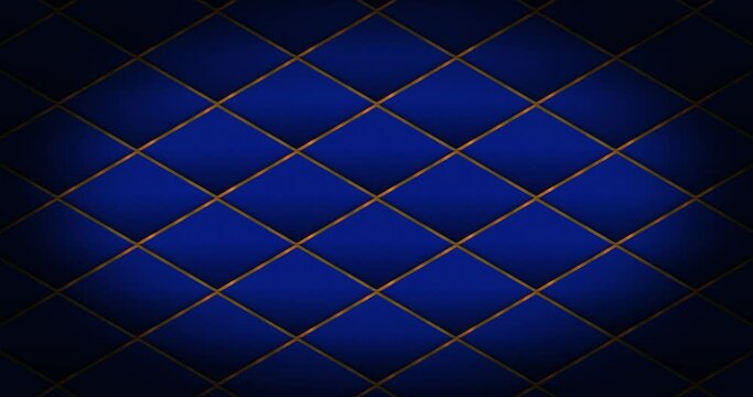Abstract luxury four corner polygon rhombus grid gradient of navy blue color in seamless loop pattern animation moving from down to up. rhombus golden frame pattern grid award and luxury background.
