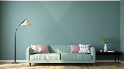 A plain wall in muted teal, with a subtle chevron pattern adding a touch of modern sophistication.