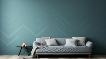Fototapeta na wymiar A plain wall in muted teal, with a subtle chevron pattern adding a touch of modern sophistication.