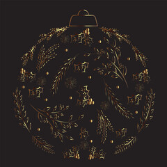 Christmas ball in gold color. Vector.