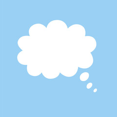 Speech bubble. Thinking sign, chatting box or message box. Cartoon cloud or empty dialog frame on blue background. Vector isolated illustration.