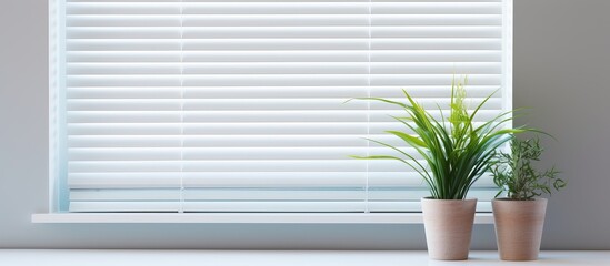 Modern horizontal blinds closing a window indoors