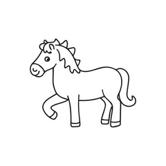 horse isolated on white, Carton horse, black and white illustration, and coloring page on a white background. line drawing style