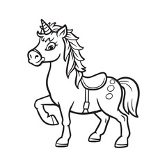 horse isolated on white, Carton horse, black and white illustration, and coloring page on a white background. line drawing style