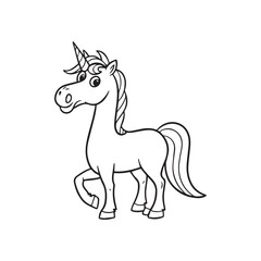 horse isolated on white, Carton horse, black and white illustration, and coloring page on a white background. line drawing style