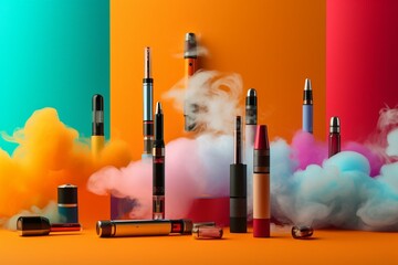 e-cigarettes on colorful backdrop. Generative AI