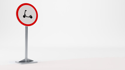 traffic sign, no scooter allowed road sign isolated on white background, 3D render