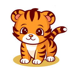 Vector illustration of cute tiger cartoon-style flat icon illustration 