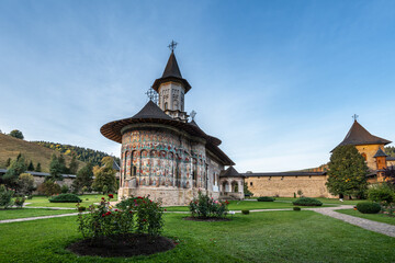 Fototapeta na wymiar Sucevita is a painted monastery in Romania. One of Romanian Orthodox monasteries in southern Bucovina that are a UNESCO World Heritage site.