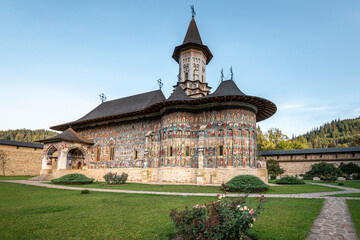 Fototapeta na wymiar Sucevita is a painted monastery in Romania. One of Romanian Orthodox monasteries in southern Bucovina that are a UNESCO World Heritage site.