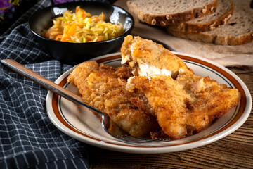 Fried cod fillet.