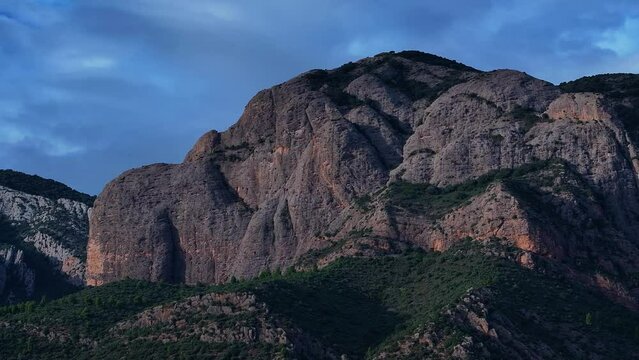 Landscape of rocks in Pe&ntilde;a Rueba in the surroundings of the Mallos de Riglos and the town Murillo de Gallego. Aerial view from a drone. Hoya region of Huesca. Huesca. Aragon. Spain. Europe
