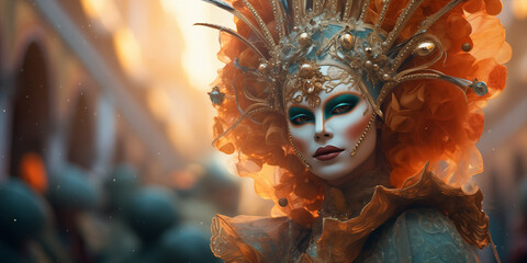 Sophistication Unveiled: Elegant Mask at Venice Carnival - obrazy, fototapety, plakaty