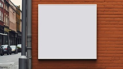 a blank shop signage design mockup, the template on a street, hanging on a wall, the signboard's visibility, offering a clear canvas for logo presentation.