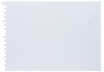 Blank white sheet torn from notepad against white isolated background