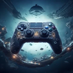 Fotobehang Epic gamer background with futuristic game controller © Alguien