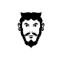 Simple icon of a man's head with a mustache and beard. Stylish line art.Isolated Vector