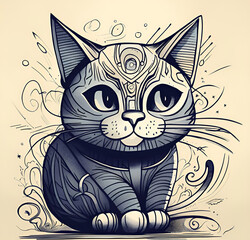 Festive cheerful cat for design, funny children's illustration, vector illustration,