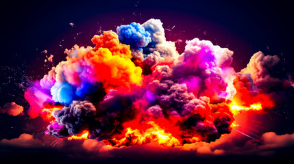 Obraz na płótnie Canvas Colorful cloud of smoke is shown in this artistic photo with dark background.
