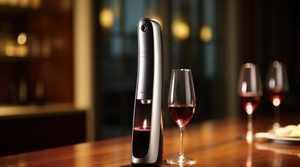 A modern electric wine opener effortlessly uncorking a bottle for a relaxing evening.
