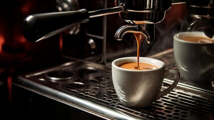 A sleek silver espresso machine pouring a velvety shot of coffee.