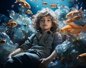 Fotobehang Ein Junge träumt von seinem Aquarium © Starpics
