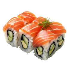 Salmon sushi roll isolated on transparent background