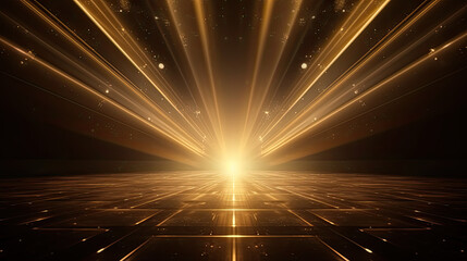 Stage with golden light elements and rays effect