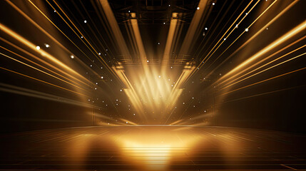 Stage with golden light elements and rays effect