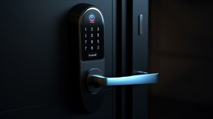 A smart door lock system with biometric access, ensuring secure entry to the home. - obrazy, fototapety, plakaty