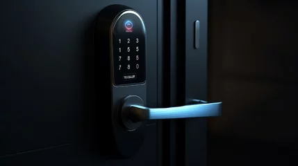 Fotobehang A smart door lock system with biometric access, ensuring secure entry to the home. © CREATER CENTER