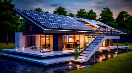 Maison économe avec panneaux solaires