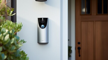 A smart doorbell camera capturing a clear view of the entrance, ensuring home security. - obrazy, fototapety, plakaty
