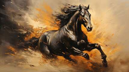Galloping Force. Majestic Black Stallion