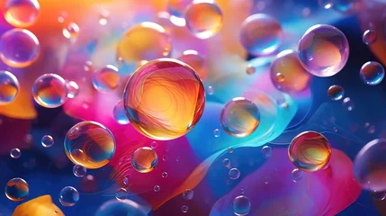 Zelfklevend Fotobehang A vibrant and colorful abstract background with bubbles in various sizes and colors. Perfect for use in designs, presentations © DZMITRY