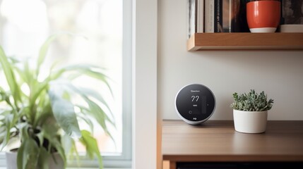 A smart thermostat with voice control, making temperature adjustments effortless. - obrazy, fototapety, plakaty