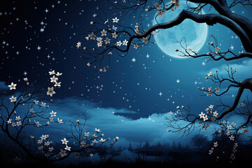 Lunar Blossom. Magnolias Under the Stars - obrazy, fototapety, plakaty