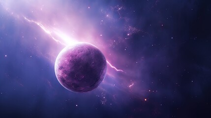 Obraz na płótnie Canvas Futuristic Planetscape with Purple Glowing Planets and Stars