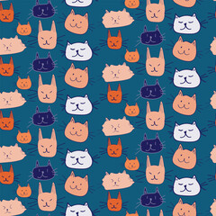 cute cats seamless vector pattern, flat style design print