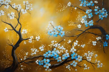 Dynamic imaginative foundation, blossoms, branches with gold creation 