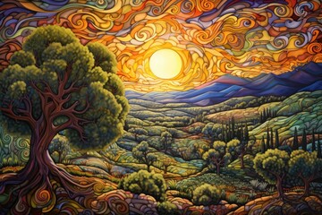 Obraz na płótnie Canvas oil painting sunset watercolor Generative Ai