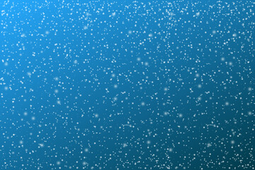 Snowfall on blue background, winter template, vector illustration.