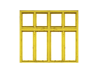 Yellow wooden window with four sashes isolated on transparent background.