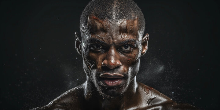 professional boxer, intense focus, glistening sweat on skin, scars of dedication
