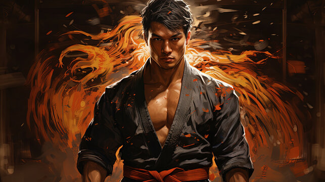 Martial Artist with Fiery Dragon Aura