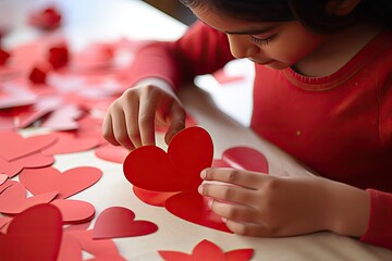 Kid making heart-shaped Valentine's card