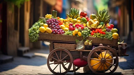 Kussenhoes A street vendor's cart with fresh fruits and snacks, adding a burst of color to a busy urban sidewalk. © CREATER CENTER
