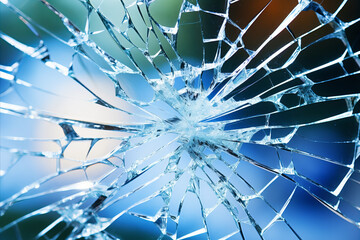Naklejka na ściany i meble Detailed Close-Up Image of a Damaged Car Windshield with Visible Cracks and Shattered Glass