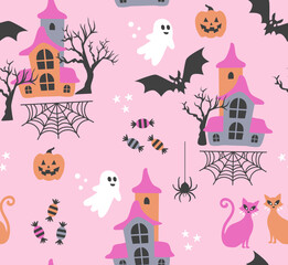 Pastel Pink Halloween party pattern