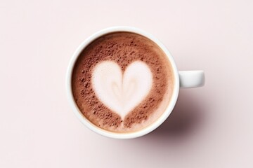 Obraz premium A top view of cup of coffee with mouss shaped as a heart, generated with AI